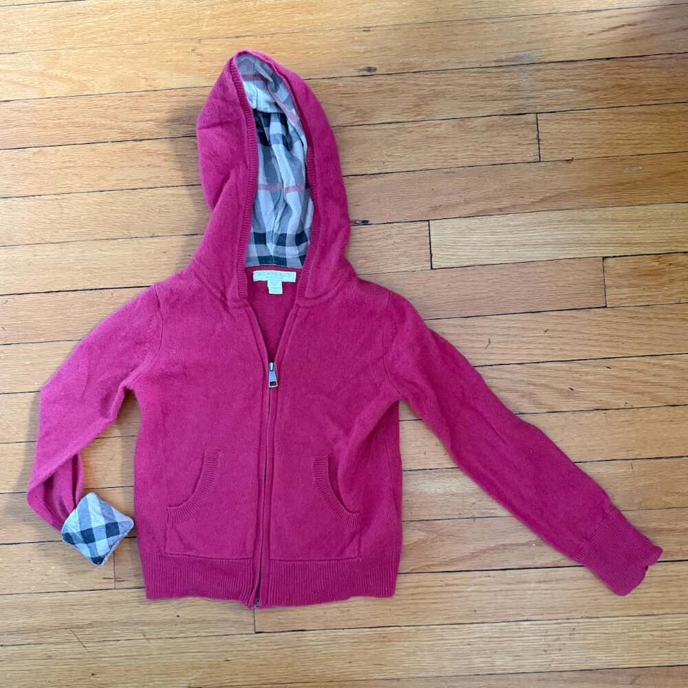 Burberry children cashmere zipper cardigan sweater in red 6y